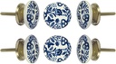 TRINCA-FERRO Set of 6 Ceramic Round Handmade White and Blue Floral Knob for Cabinets Dresser Drawers Laundry Room Closet Doors Knobs for Interior/Exterior | Office | Bedroom | Bathroom | Kitchen |