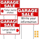 Remiawy Garage Sale Signs, 3 Pcs Yard Signs with Metal Stakes, 17x13 Inch Double Sided Large Corrugated Plastic Garage Sale Kit with Directional Arrows Stickers for Event, Weatherproof, Red