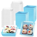 100 Pack Charcuterie Boxes with Clear Lids Valentine Gift 5 Inch Cookie Boxes Disposable Cake Case Paper Square Cookie Containers Dessert for Sandwich Slice Cake Hot Cocoa Bombs Strawberries(Blue)