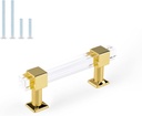 Orger 10 Pack 3" Hole Centers Kitchen Cabinet Handles, Clear Square Tube Acrylic Drawer Handles with Gold Finish Base, Cabinet Pulls for Bedroom Cabinet Dresser Cupboard Wardrob