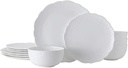 Mikasa Abigail Bone China Lightweight Chip Resistant 12 Piece Dinnerware Set, Service for 4, White