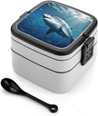 Bento Lunch Box for Women Lunch Containers for Adults Fish in Underwater Double Layered Lunchbox Large Capacity Bento Box with Cutlery for Work Picnic Camping Travel
