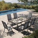 HERA'S HOUSE 7-Piece Outdoor Dining Set for 6, 64" Weather-Resistant Metal Patio Table with 6 Foldable Grey Chairs, Perfect for Garden, Backyard, Porch & Lawn (Space-Saving Design)