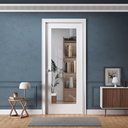 36" x 80" Prehung Interior Wood Door, 1-Lite Clear Glass, Left Handing, Solid Core, White Primed, with Pre-Drilled Holes, Frame (Jambs), and Satin Nickel Hinges, for Closet, Pantry, and Bedroom Use