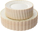 Lullaby 60PCS Ivory Scalloped Plastic Plates with Gold Rim, Disposable Elegant Plates Include 30pcs Dinner Plate 10.25", 30pcs Plastic Dessert Plate 7.5", Perfect for Wedding and Party