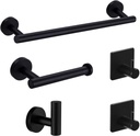 5Pieces Matte Black Bathroom Hardware Set Included 16" Lengthen Hand Towel Bar,Toilet Paper Holder,3pcs Robe Towel Hooks SUS304 Stainless Steel Bathroom Accessories Kit