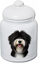 Best of Breed Tibetan Terrier Black/White Dog and Cat Ceramic Treat Jar 9" Tall Air Tight Seal All White