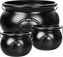 3PCS Witches Cauldron, 12.6" and 7.68" Halloween Large Cauldron, Plastic Black Candy Holder Pot Spooky Punch Bowl for Halloween Decorations, Trick or Treat, St Patrick's Day Favors