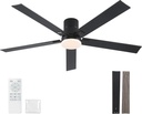 Rayqueen 60 Inch Ceiling Fans with Lights and Remote,Flush Mount Black Ceiling Fan,6 Speed Reversible DC Motor,3CCT Dimmable LED-Low Profile Design for Bedroom, Living room & Covered Outdoor