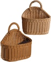 2pcs Woven Wall Storage Basket for Kitchen Hanging Cutlery Ginger Vegetable Organizer Rustic Brown and Light Brown Plastic Handcrafted Bins