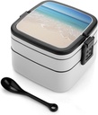 Bento Lunch Box for Women Lunch Containers for Adults Beach Clear Sea Sand Double Layered Lunchbox Large Capacity Bento Box with Cutlery for Work Picnic Camping Travel, style