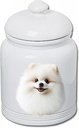 Best of Breed Pomeranian White Dog and Cat Ceramic Treat Jar 9" Tall Air Tight Seal All White