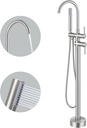 KZH Floor Mount Bathtub Faucet Brushed Nickel Freestanding Tub Fille Bathroom Faucet Single Handle with Handheld Shower Mixer Taps Swivel Spout