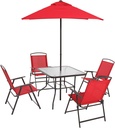 Mainstays Albany Lane 6-Piece Folding Dining Set (Includes Dining table, Folding chairs and Umbrella), Red