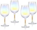 Godinger Stem Wine Glasses Goblet Glasses, Glass Cups Beverage Cups, Handmade Glasses, Iridescent – Set of 4, Monterey Collection