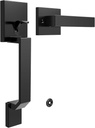 Square Matte Black Front Door Handle with Classic Door Lever, Upgrated Exterior Door Entry Handle No Lock, Reversible for Left & Right Handed