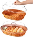 Hushee 2 Set Imitation Rattan Bread Basket with Lid Wicker Bread Baskets for Serving Woven Fruit Basket with Cover Oval Food Baskets for Food Vegetables Display(15.75 x 11.81 Inch)