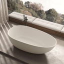 63" Solid Surface Freestanding Bathtub, Modern Oval Shape Soaker Tub, Stone Resin Stand Alone Bathtub with Drain & Integrated Slotted Overflow Matte White,KT-8103-1600