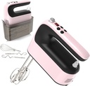 9-Speed Digital Hand Mixer Electric, 400W Powerful DC Motor, Baking Mixer Handheld with Snap-On Storage Case, 5 Stainless Steel Accessories, Flat Beaters, Dough Hooks, Whisk (Pink&Black)