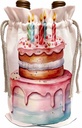 3dRose Cute Pink Birthday Cake Illustration - Wine Bags (wbg-383254-1)