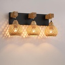 3-Light Bathroom Vanity Light Fixtures, Rustic Style Farmhouse Wood Bathroom Wall Sconce, Handmade Bamboo Woven Boho Wicker Basket Lamp Shade, Suitable for Bedroom, Hallway, and Living Room