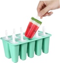 Green Silicone Popsicle Mold with Lids and Sticks DIY Ice Cream and Yogurt Maker Food Grade Non Toxic Ice Cube Tray for Parties and Everyday Use