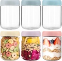6-pack Overnight Oats Containers with Lids, 16oz Clear Glass Jars with Airtight Lids, Wide mouth Mason Jars, Food Storage Containers for Meal Prep Chia Spice Cereal Snacks Yogurt Salad Pudding Sugar