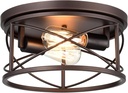 Industrial Flush Mount Lights, Farmhouse Close to Ceiling Flush Mount Lighting, 2-Light Flush Mount Ceiling Lighting Fixture (Oil Rubbed Bronze, 1 Pack)