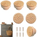 Boho Rattan Dresser Knobs for Girls Kitchen Cabinet knobs and pulls Wicker Woven Decorative Dresser Handles Round Wooden Knobs for Cabinets and Drawers 6 Pcs (Natural Colours)