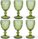Vintage Wine Glasses Set of 6, 12 OZ Colored Glass Water Goblets, Embossed Floral Decorative Crystal Glass Cups Set, Dishwasher Safe, for Wedding, Party, Red Wine Glass, Bars, Restaurants