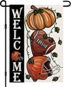 Fall Football Welcome Garden Flags 12x18 Inch Vertical Double Sided, Pumpkin Autumn Sports Game Day Sign Thanksgiving Seasonal Yard Outside Decor DF330
