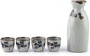 Ceramic Sake 5-Piece Set Sturdy Japanese Sake Set Includes 1 White Bottle and 4 Cups with an Elegant Design.Suitable for Family