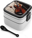 Bento Box Stackable Lunch Box with 2 Compartments Leak-Proof Food Storage Containers Violin Sheet Music Bento Lunch Box for Adults Lunch Containers with Utensil Set