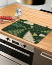 Christmas Tree Countertop Burners Protection Mats for Kitchen, Green Winter Plants Rubber Stove Top Cover Mat, Heat Proof Mats Cooktop Cover for Counter Dish Drying Mat, 31"x24"