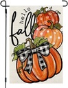 CROWNED BEAUTY Hello Fall Garden Flag Pumpkins 12x18 Inch Double Sided for Outside Burlap Small Seasonal Autumn Yard Decoration