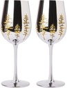 Crystal Christmas Tree Stemmed Wine & Water Glasses - Set of 2 - Holiday Themed Vibrant Gold Etched Winter Snow Wonderland Frosted Glass, Perfect For Seasonal Parties, Gifts for Him & Her Trees Décor
