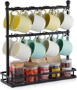 VEVOR Coffee Mug Holder for Countertop, 16 Hooks coffee mug holder stand, 2 Tier Mugs Tree Rack Carbon Steel Mug Display Stand, for Home Coffee Bar Storage and Display (Matte Black)