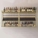 Metal Wall Wine Rack with LED Light,Wall Mounted Shelves with Wine Glass Holder,Bar Floating Wall Shelves,Liquor Bottle Display Shelf,Wine Storage Racks,for Kitchen Wine Cellar,GOL