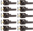GOBEKOR 10 Pack Privacy Door Levers Bedroom Door Handle with Lock Oil Rubbed Bronze Square Door Handles Keyless Door Lock Straight Bed/Bath Lever