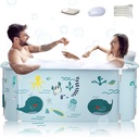 53" Extra Large Portable Foldable Bathtub with Metal Frame for Adult, Family SPA Soaking Tub with Cover for Small Bathroom, Thicken Multiple Layer Bathtub with Lid (53" Ocean with Metal Frame)
