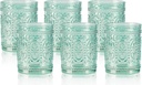 6 Pack Green Vintage Glassware Set, 10oz Textured Embossed Drinking Glasses, Colored Water Glasses, Green Glass Cups for Juice, Cocktails, Beer, Iced Tea, Soda