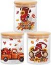 3Pcs Fall Glass Storage Jars with Airtight Lid Football Gnome Truck Decorative Canisters Sets for Autumn Thanksgiving Home Kitchen Countertop