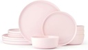 Mikasa Madison Pastel Bone China Lightweight Chip Resistant 12 Piece Dinnerware Set, Pink