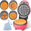 Baker's Friend 4 in 1 Waffle Maker Set: Mini Doughnut & Waffle Maker, Removable Plates, Compact, Recipe Included, Red