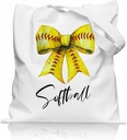 Softball Bow Canvas Tote Bag, Gifts for Softball Enthusiasts & Softball Moms, Cute Softball - Themed Tote Bag, Aesthetic Reusable Bag for Shopping, Game Day, Daily Use