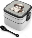Shih Tzu Dog Bento Box Double-Layer Bento Lunch Container with Spoon And Invisible Handle Adult Leak-Proof Lunchbox for Dining Out Work Picnics Travel