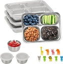 Stainless Steel Snack Containers 6-Pack - 3 Bento Box Meal Prep Kit with 3 Dressing Containers, Condiment Bowls & Forks | Dishwasher Safe, Lunch Box for Kids Adults, School Office Travel