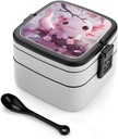 Cherry Flowers Axolotl Bento Box Adult Lunch Box with 2 Compartments Reusable Lunch Containers for Office Picnic