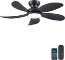 PHORUS 42" Black Low Profile Ceiling Fans with Lights and Remote,Small Flush Mount Ceiling Fans with Quiet Reversible DC Motor, Dimmable 3 CCT