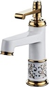 Basin Faucets Brass Electroplate Rose Gold Bathroom Sink Faucet Geramic Single Handle Hole Deck Mount Mixer Water Tap,Spray White Paint Star of Light